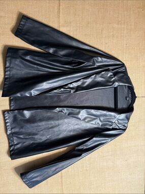 SHEIN Black Faux Leather Open Front Jacket